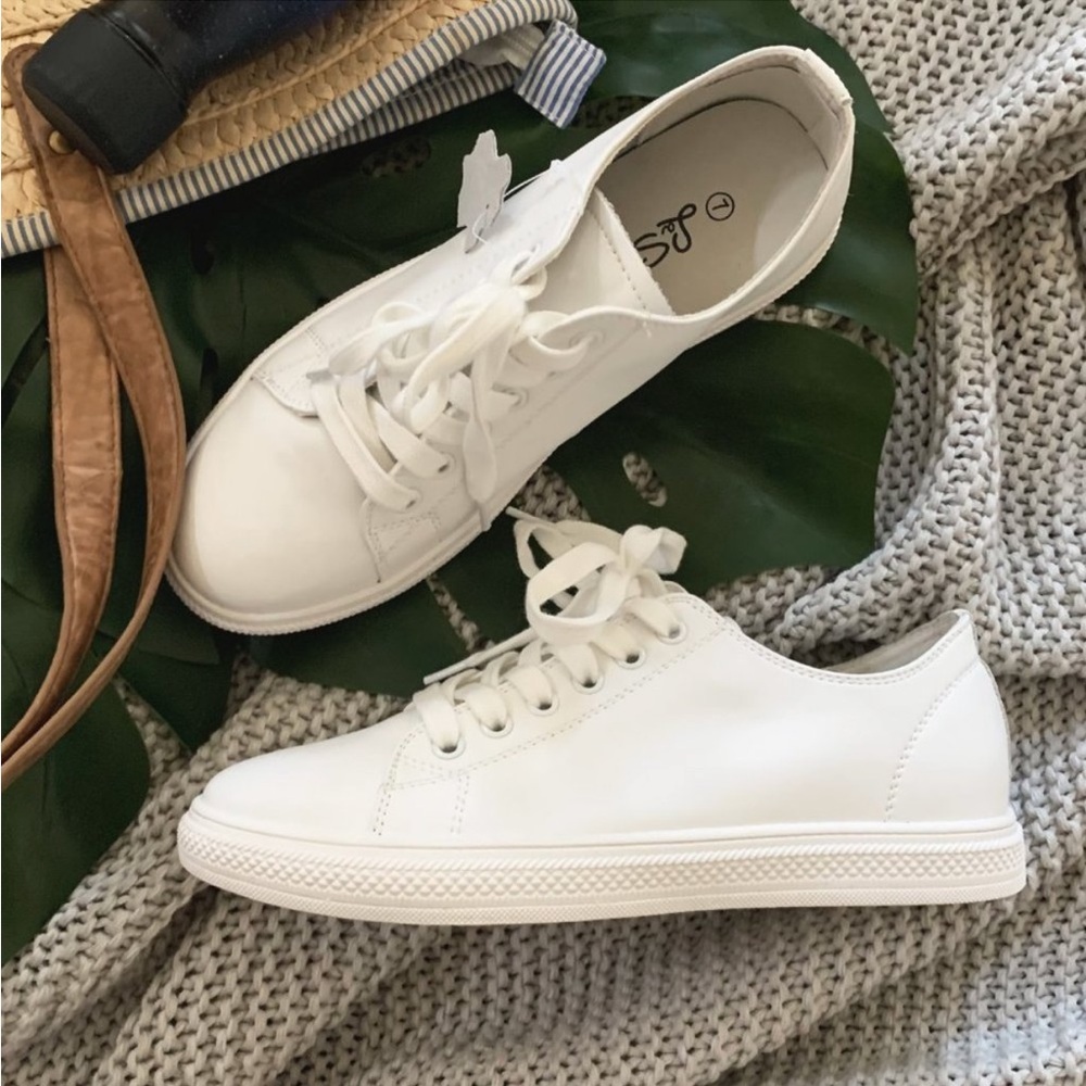 White Leather Lace Up Sneakers